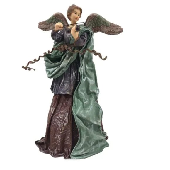 Paper Mache Angel Playing Violin Christmas Tree Topper Figurine - Picture 2 of 9